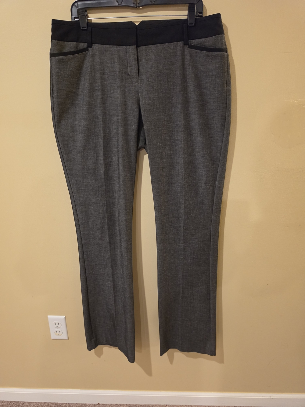 Express Women's Tailored Gray Columnist Pants with Black Waistband